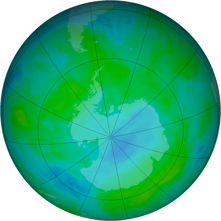 Antarctic ozone map for 13 January 2002